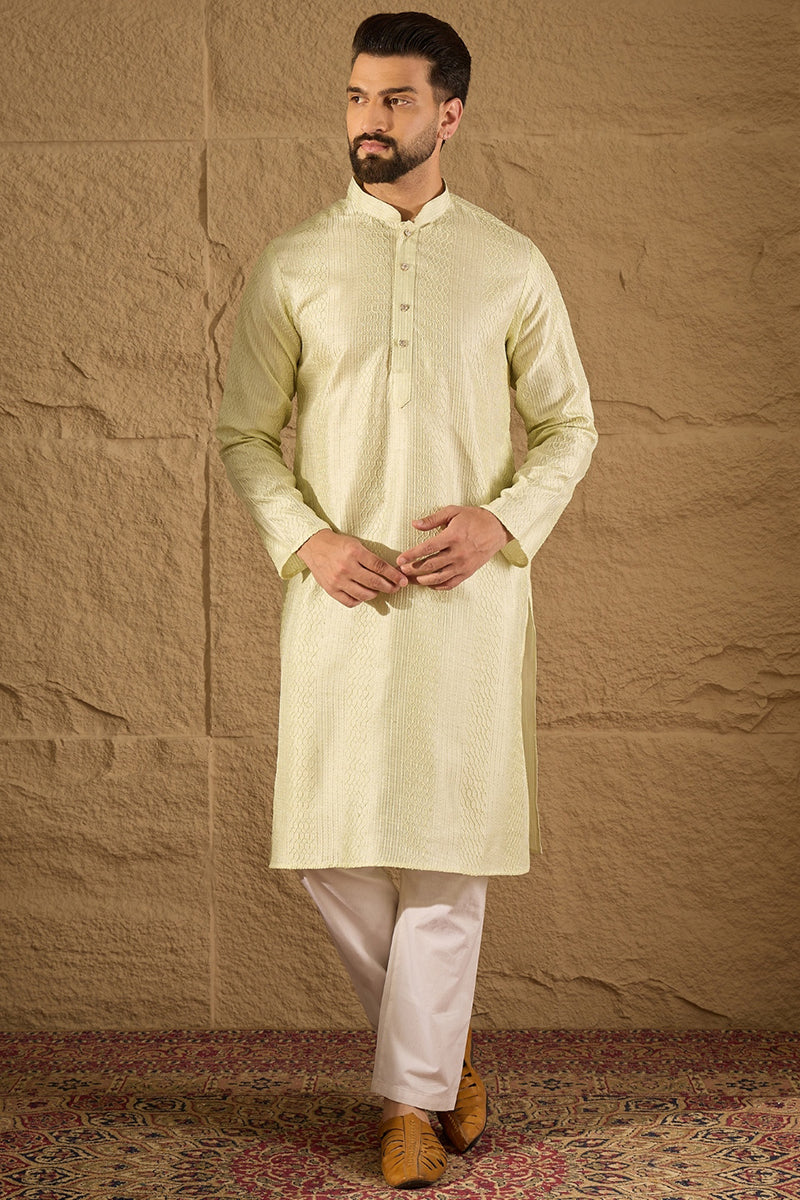 green silk blend solid embroidered straight kurta with trouser