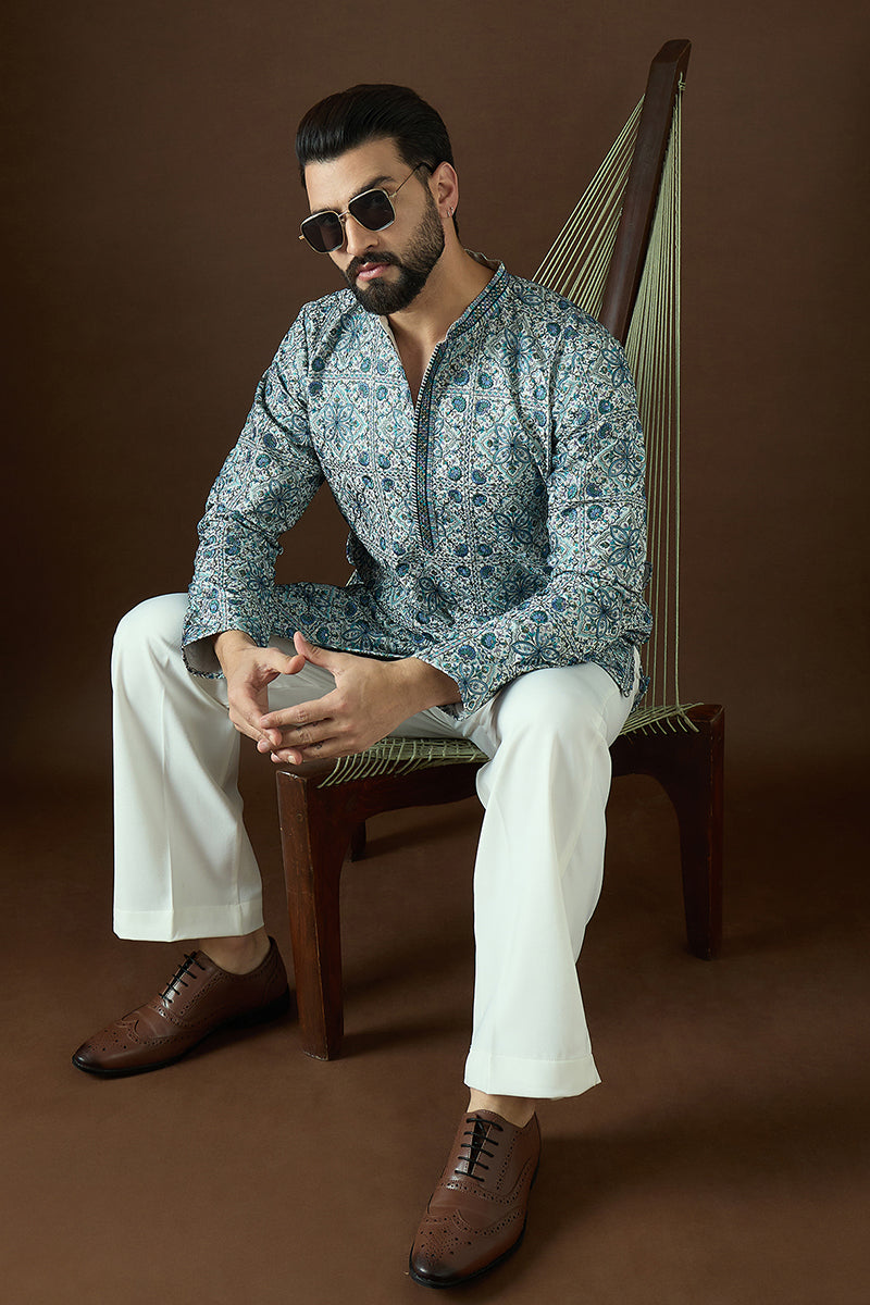White Polyster  Solid Embroidered Straight Kurta