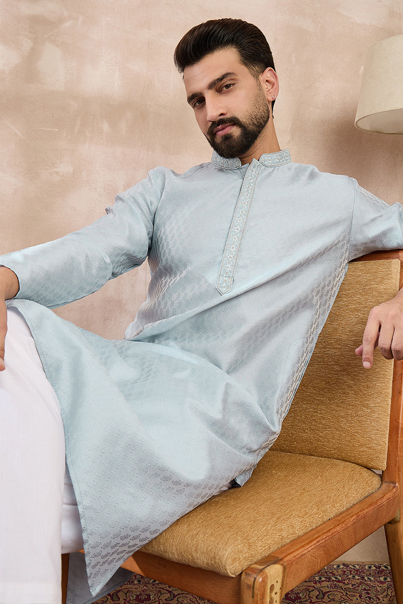 Blue Silk Blend Solid Woven Design Straight Kurta MKU1899