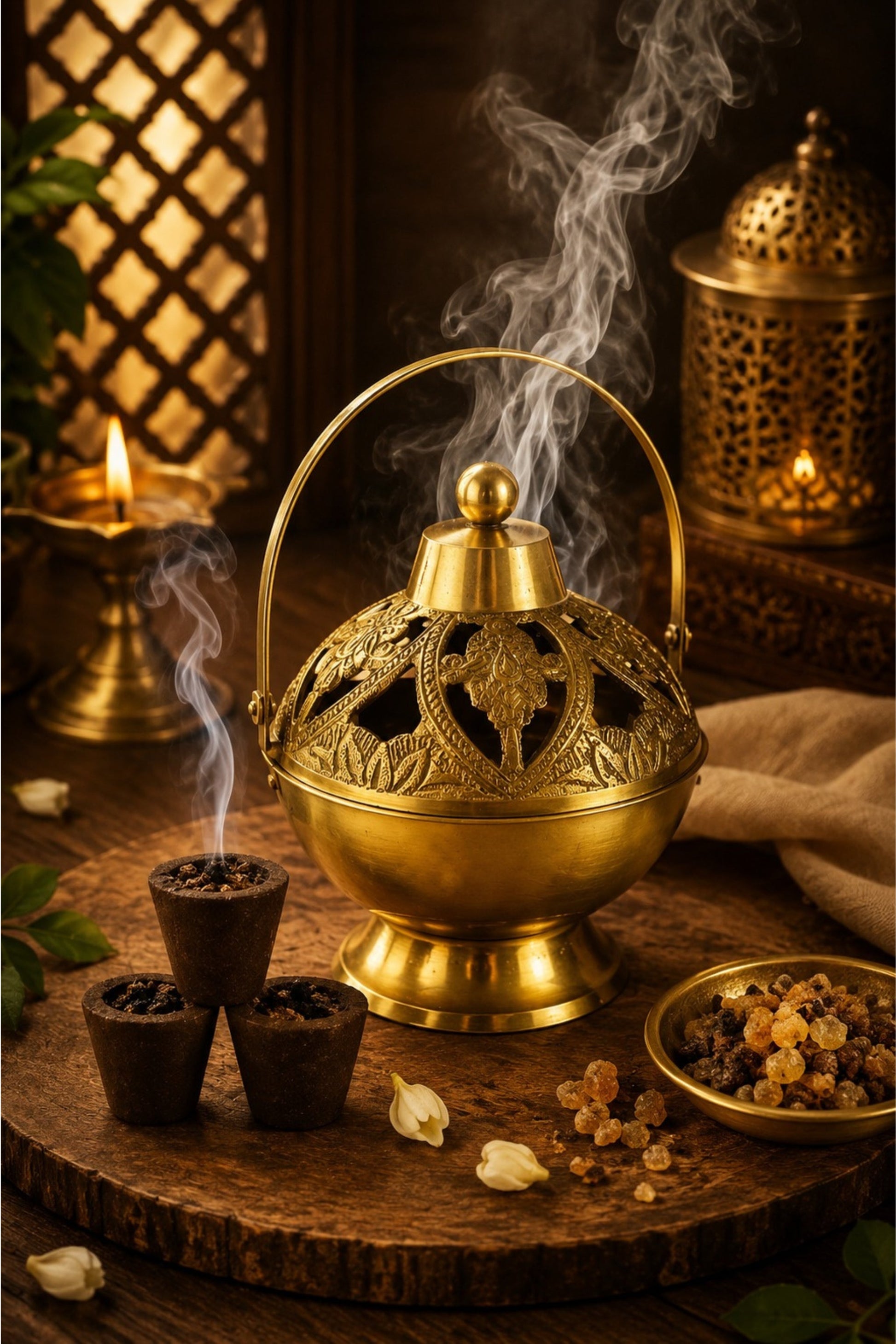 premium brass metal incense burner with handle handcrafted dhoop dani for sambrani loban dhoop cups resin incense decorative smoke diffuser for home temple pooja room