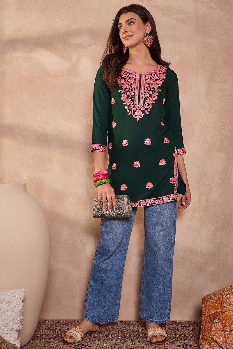 ahika-womens-green-viscose-rayon-solid-embroidered-top-vt1403