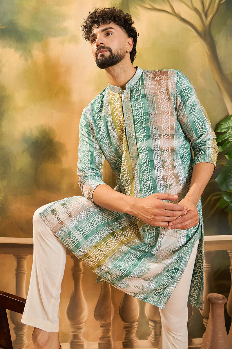 Green Viscose Rayon Batik Printed Straight Kurta