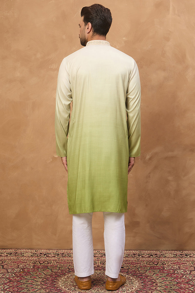 Green Silk Blend Solid Embroidered Straight Kurta