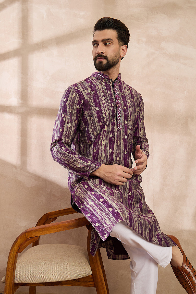 Purple Silk Blend Abstract Printed Straight Kurta MKU2008