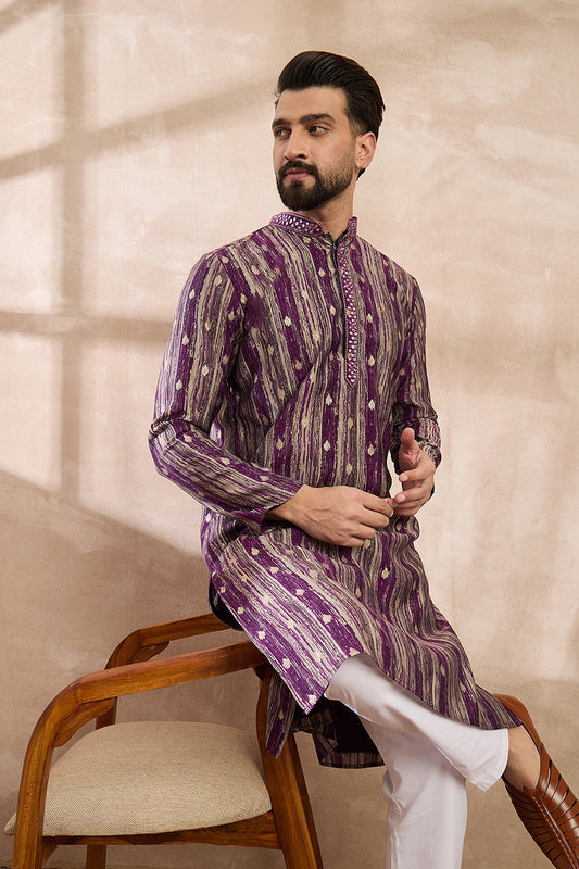 Purple Silk Blend Abstract Printed Straight Kurta MKU2008