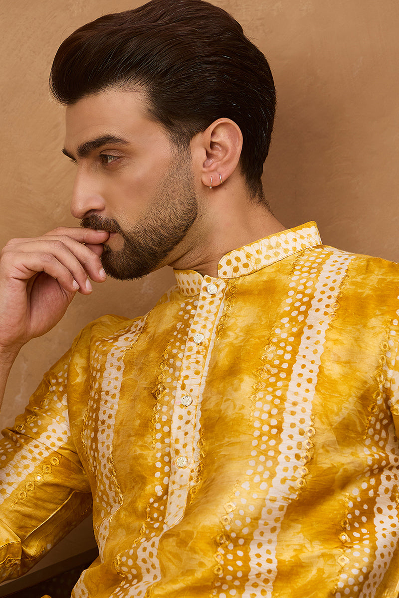yellow silk blend shibori embroidered straight kurta
