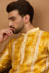 yellow silk blend shibori embroidered straight kurta