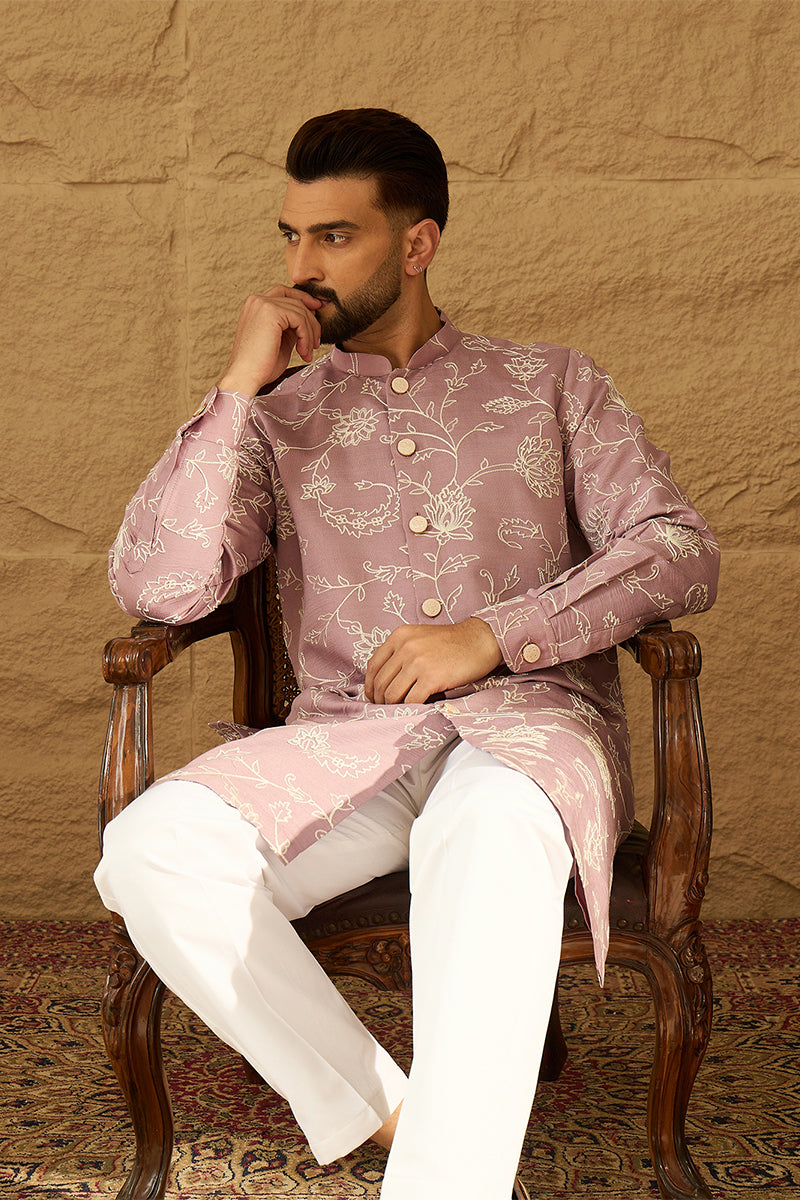 Lavender Viscose Rayon Solid Embroidered Straight Kurta
