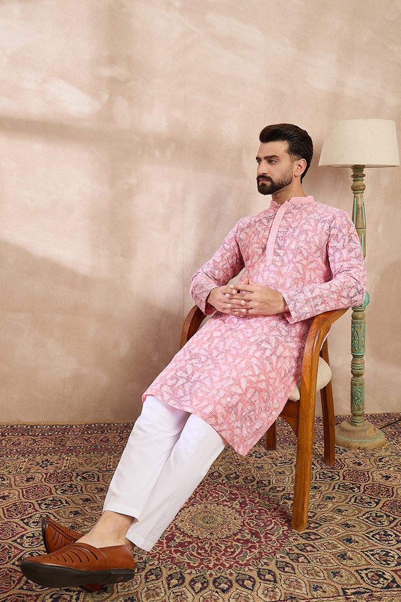 Pink Viscose Rayon Ethnic Motifs Embroidered Straight Kurta