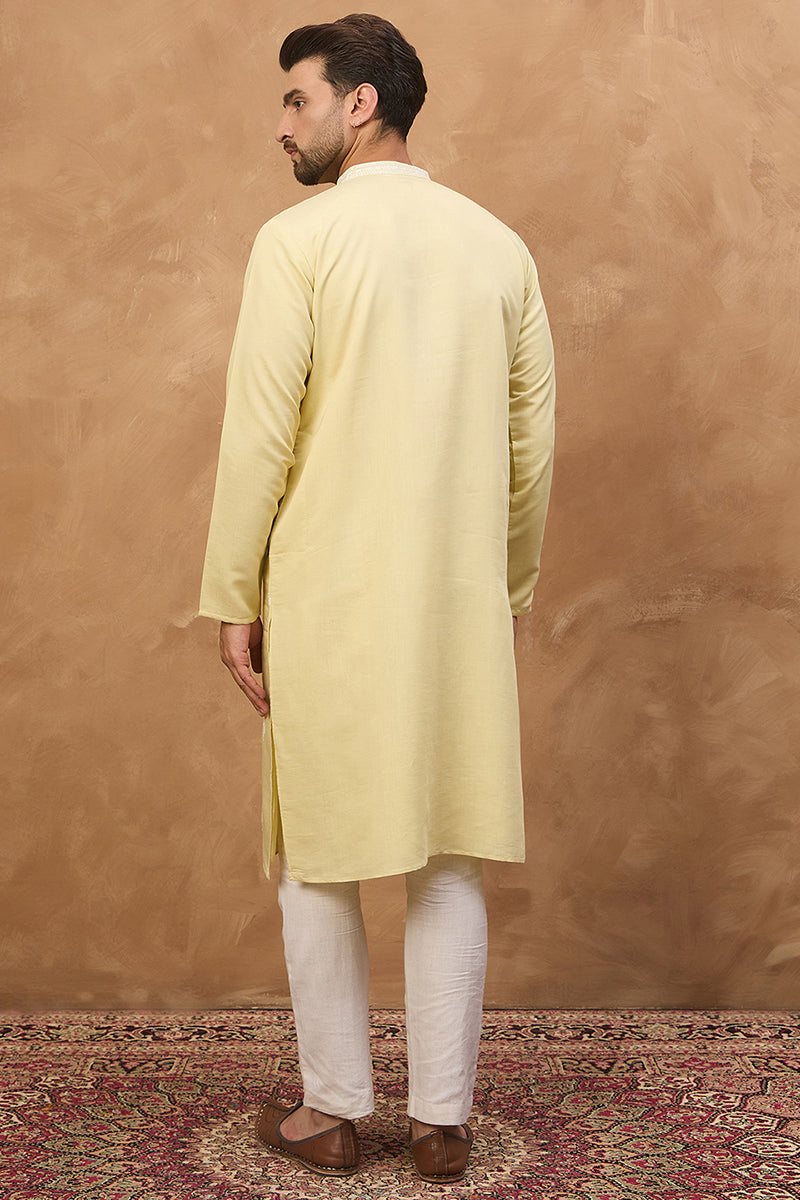 Yellow Silk Blend Solid Embroidered Straight Kurta
