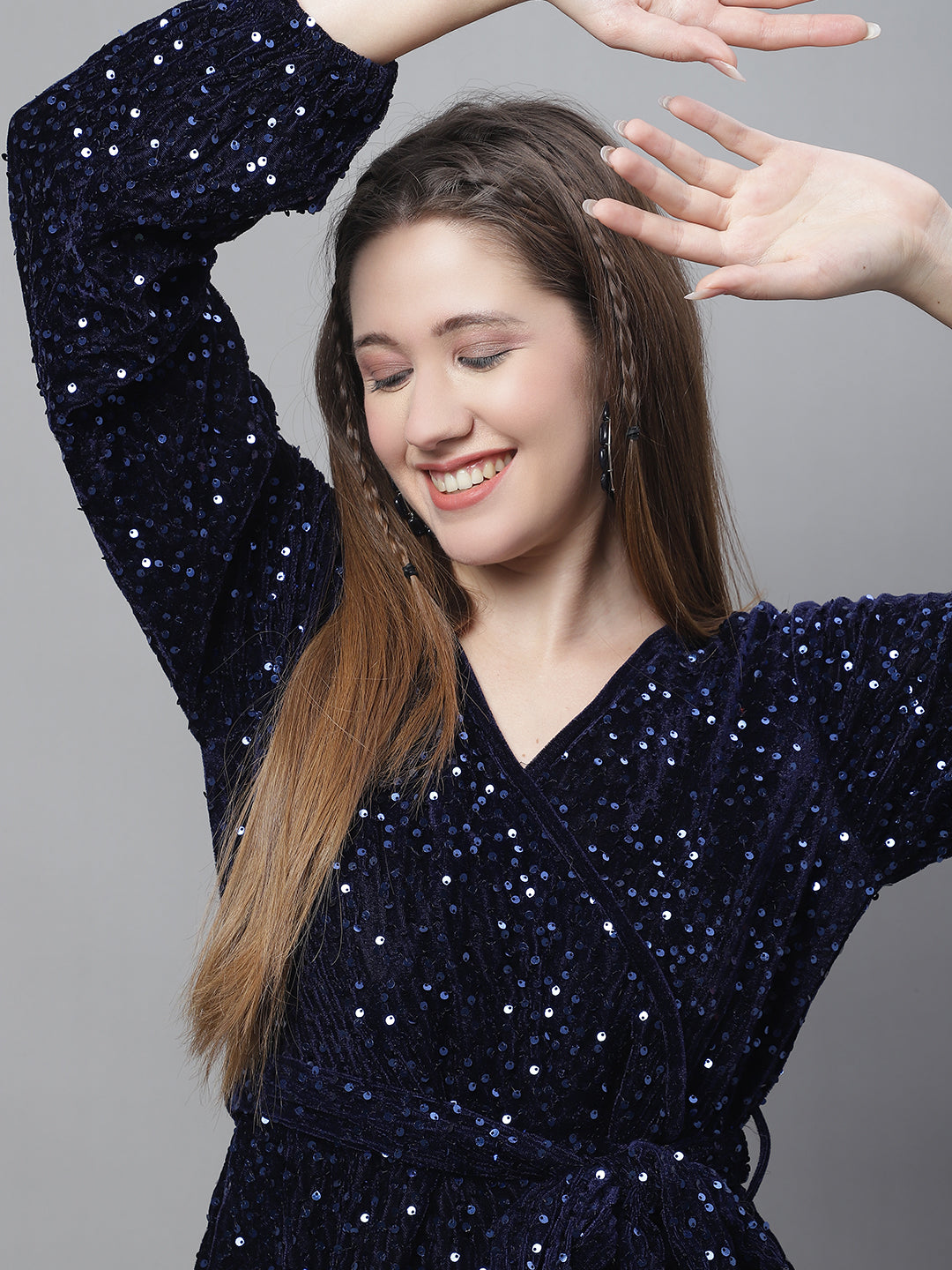 Womens Sequin Velvet A Line Dress