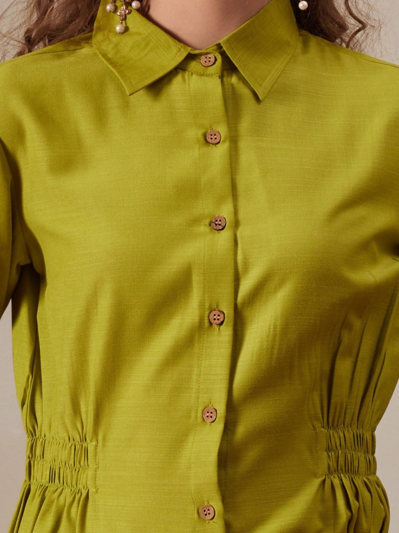 women shirt dress with figure enhancing waist