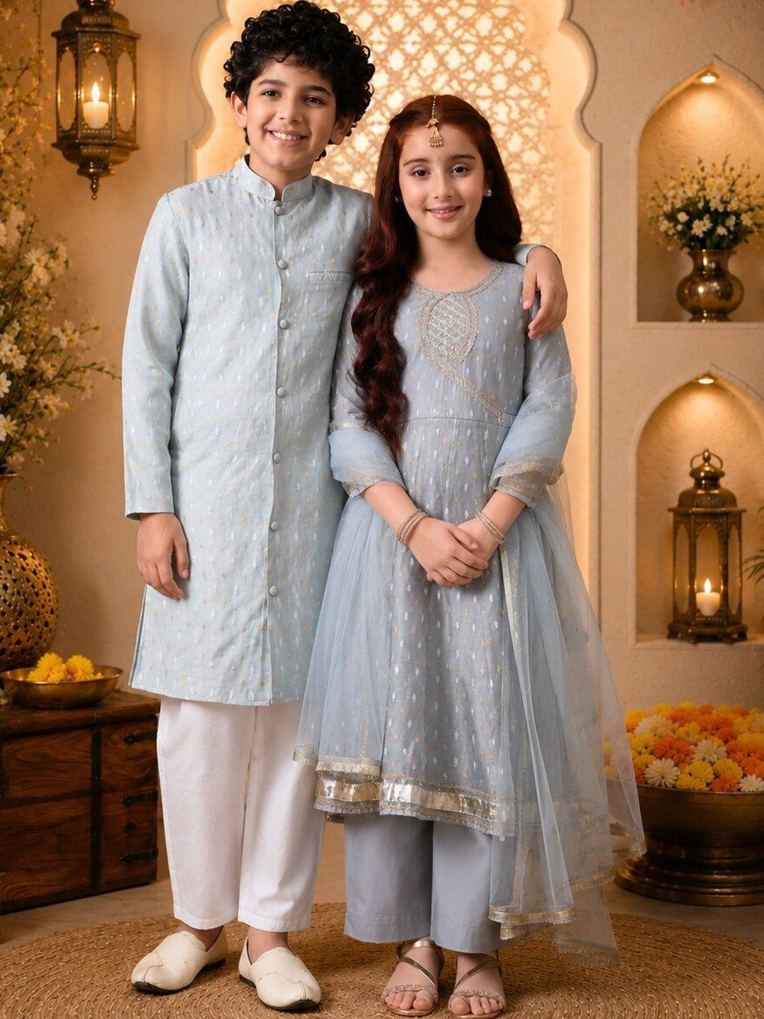 Indi Loom Couture Boys Blue Yarn Dyed Blazer Kurta with Pyjama Set ILBKS38