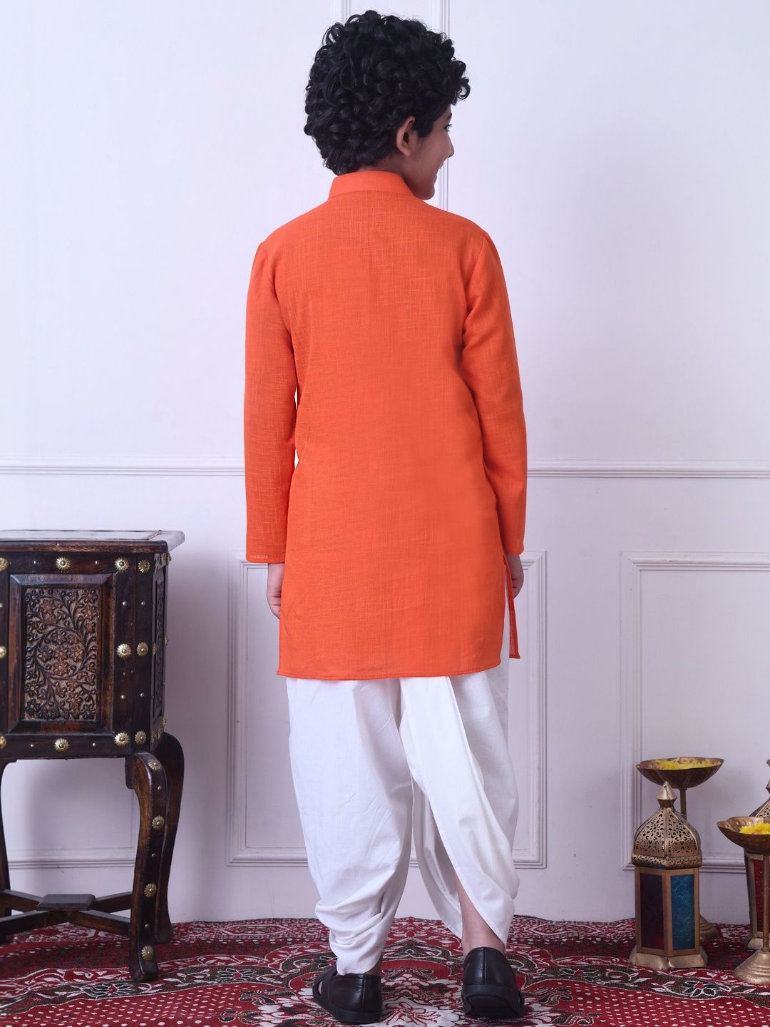 Indi Loom Couture Boys Orange Solid Ethnic Kurta with Dhoti Pant Set ILBKS16