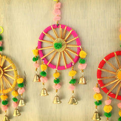 Decorative Wall Door Hanging Latkan Toran with Bells (Set of 4, 30 cm x 13 cm) for Main Door Entrance