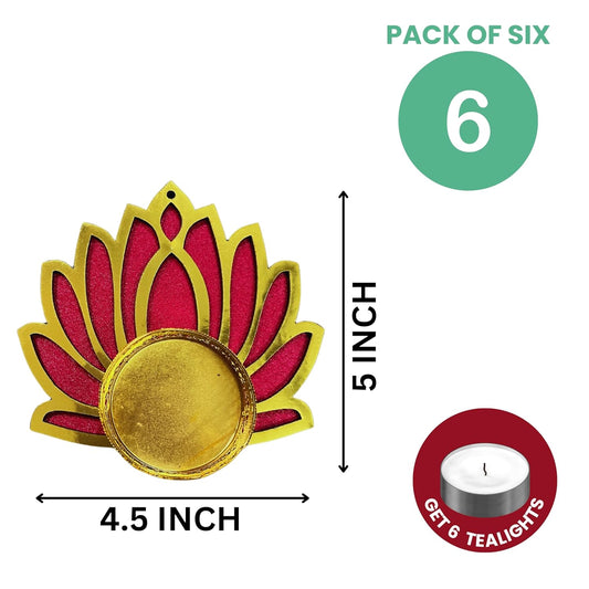 Lotus Floor Decoration Reusable Rangoli for Puja Decor|Tealight Candle Holder (6 pcs)