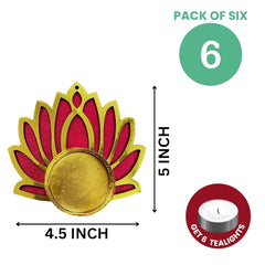 Lotus Floor Decoration Reusable Rangoli for Puja Decor|Tealight Candle Holder (6 pcs)