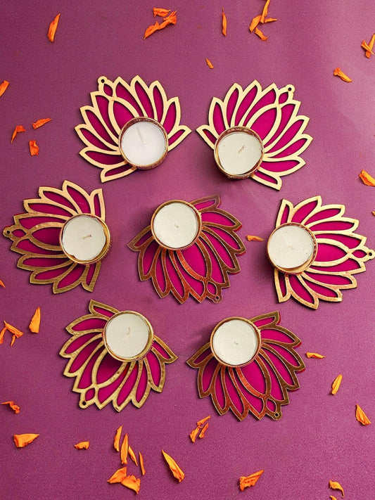 Jhumki Style Tea Light for Home Decor, Diwali Décor (7 Pcs- Pink)