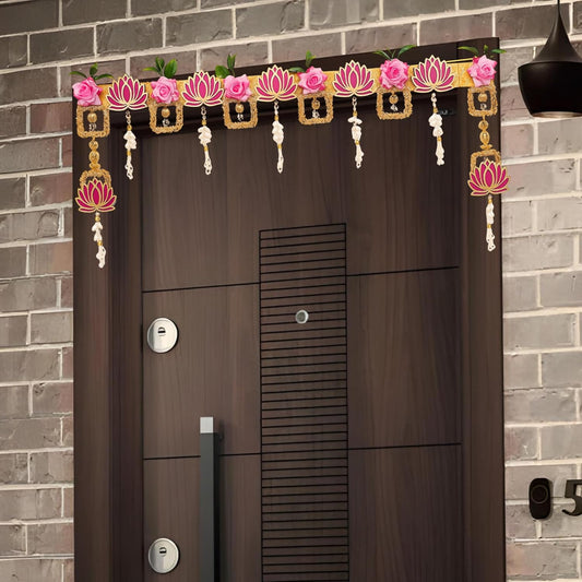 Pink Rose & Lotus torans for Entrance Door