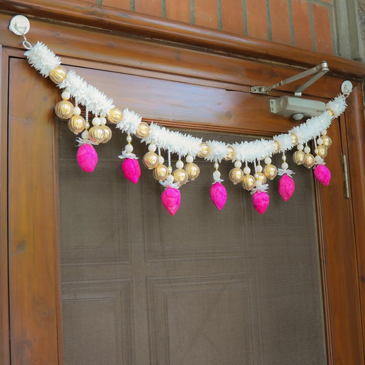 Handmade Lotus Toran/Multicolor String Toran with Beads for Indian Diwali Decorations