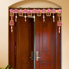 Pink Rose & Lotus torans for Entrance Door