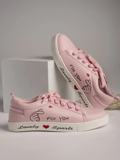 Shoetopia - Womens & Girls Pink Stylish Lace Up Casual Sneakers