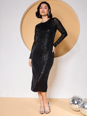 Zummer Black Sequins Bodycon Midi Dress
