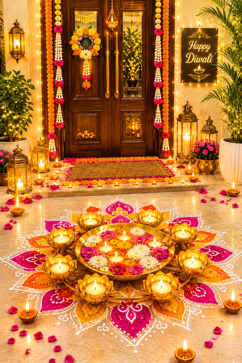 premium lotus urli bowl with 8 tea light holders hammered metal decorative floating flower bowl gold finish centerpiece for diwali pooja weddings festivals home decor gifting