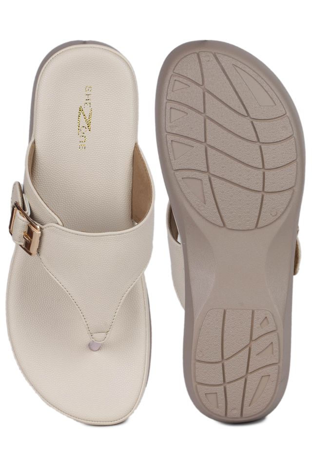 Cream Casual Open Back 1 inch Platform Heels