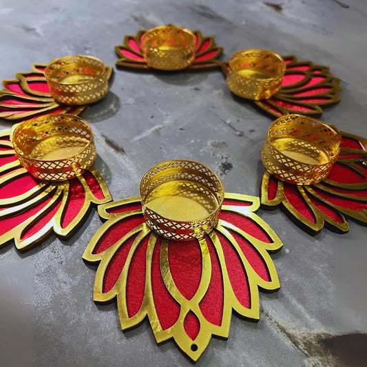 Lotus Floor Decoration Reusable Rangoli for Puja Decor|Tealight Candle Holder (6 pcs)
