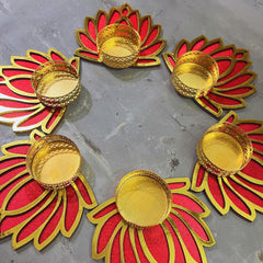 Lotus Floor Decoration Reusable Rangoli for Puja Decor|Tealight Candle Holder (6 pcs)