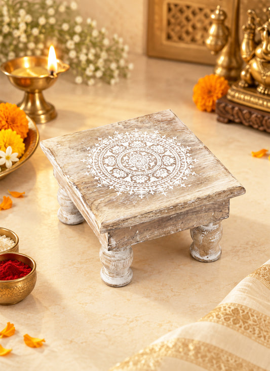 Patla Mandala White Brown 6X6 Inches 1 Piece