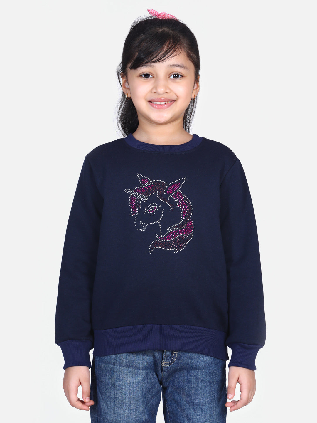 Girls Pink Crystal Unicorn embellished Winter sweatshirt