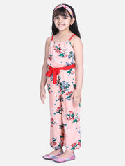 Girls Floral Print Jumpsuit with Braided Shoulder Straps