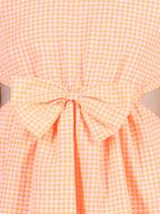 Girls Pink Check Side Slit Dress