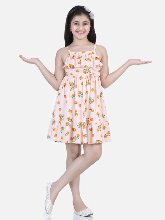 Girls Orange Print Dress