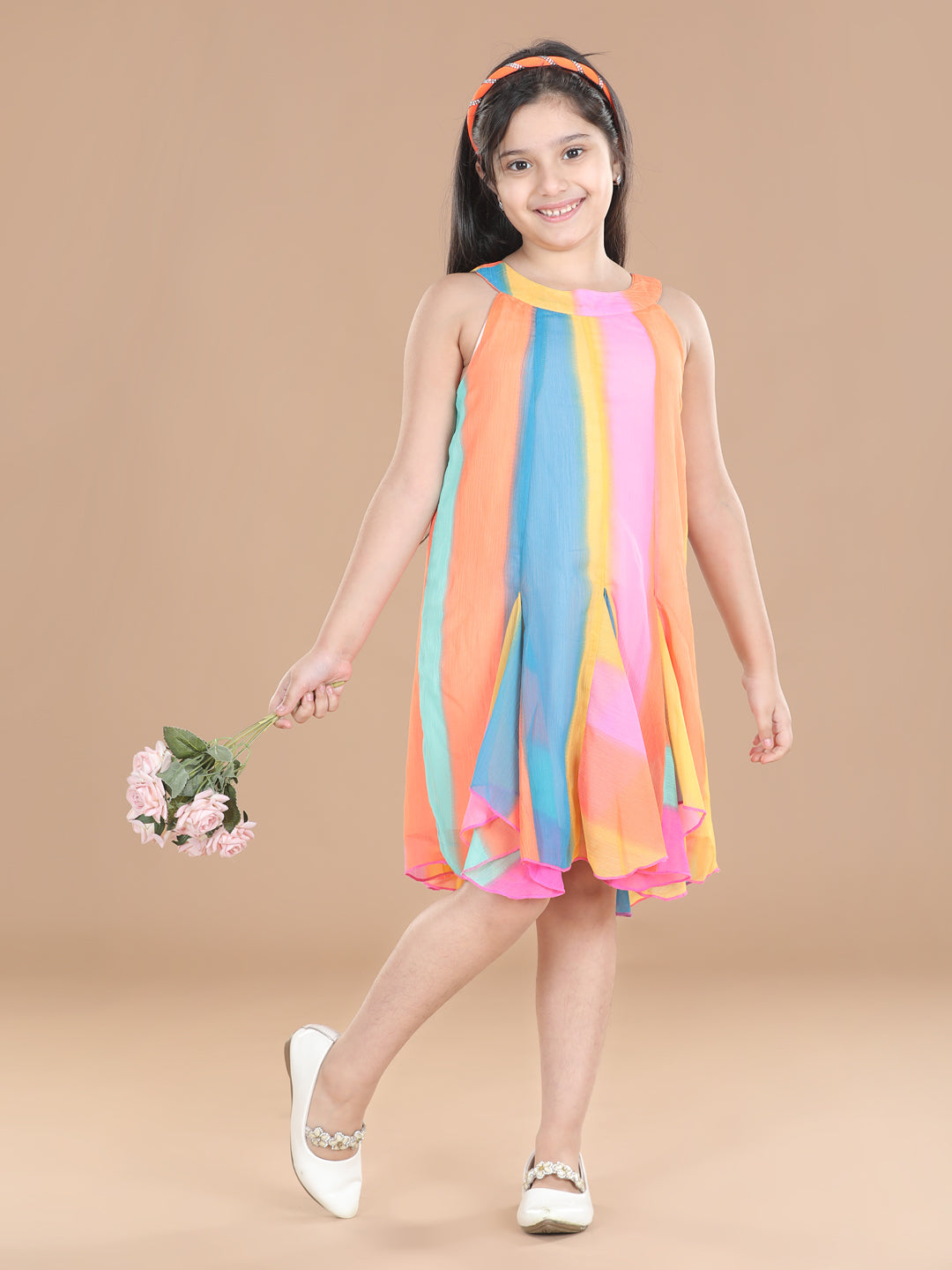 Girls Multi Coloured Printed Flap Dress
