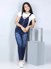 Girls Navy Denim Dungaree with Front Buttons ( T Shirt not provided)
