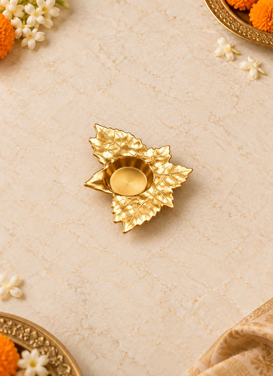Tealight Holder Leaf Gold 3.25 Inches 1 Piece
