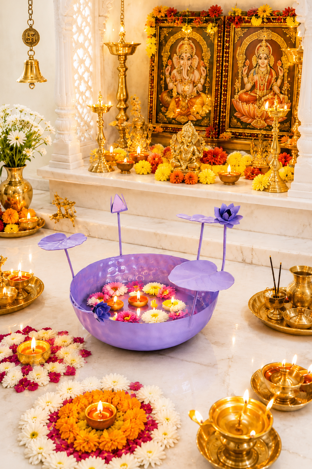 galvanized metal urli bowl for floating flowers candles decorative urli with lotus stems for home festival decor pink copy