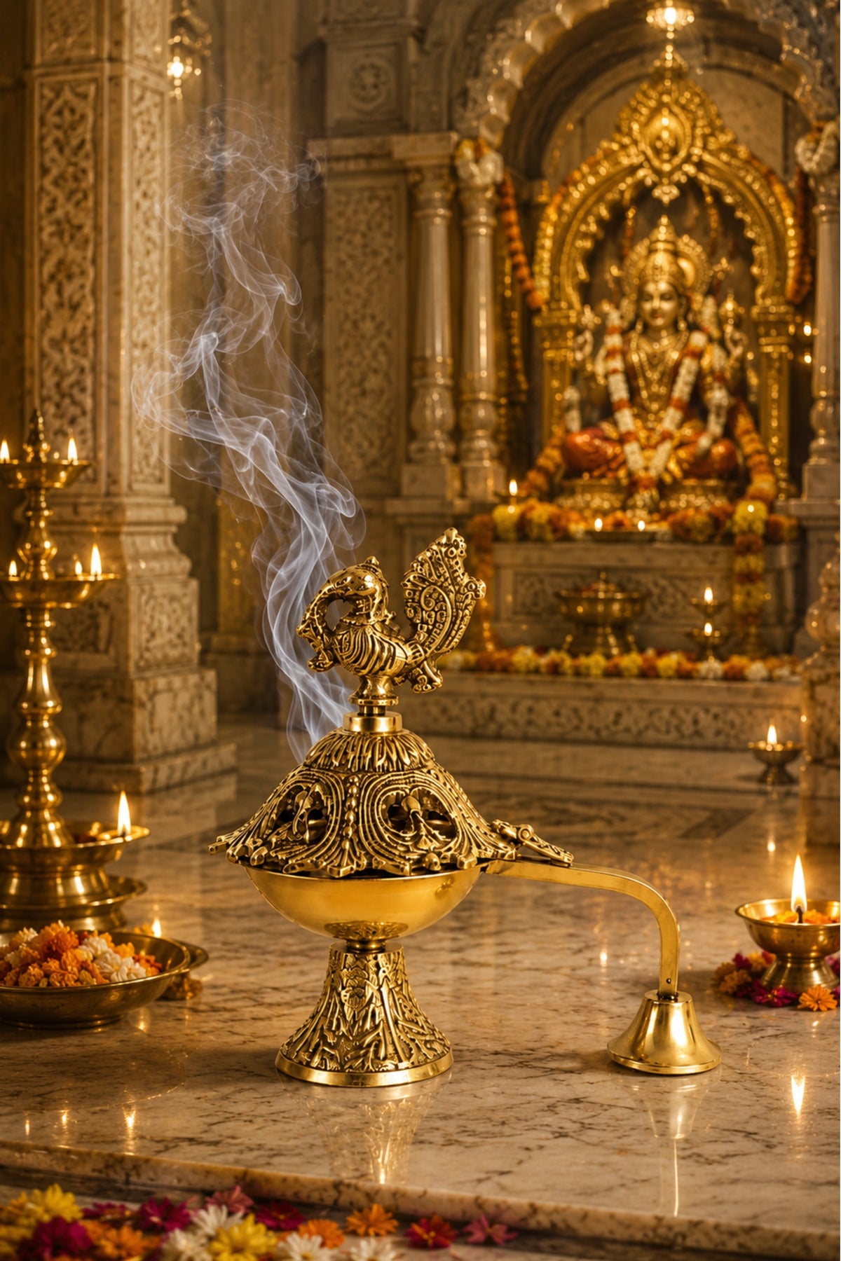premium peacock brass incense burner with handle handcrafted brass dhoop dani for sambrani loban dhoop cups resin incense decorative pooja dhuni burner for home temple