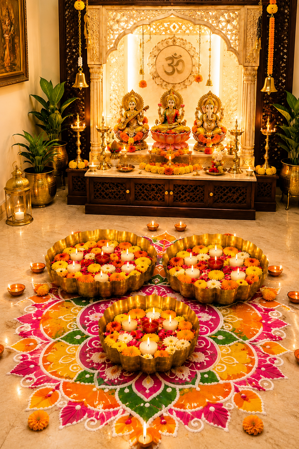 premium decorative urli bowl set of 3 embossed hammered metal floating flower bowls antique gold finish for diyas candles pooja diwali weddings festivals home decor