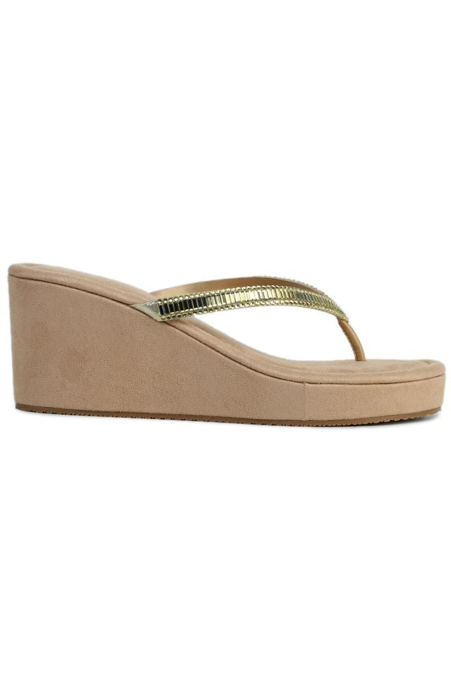 Gold Casual Wedge Open Back 3 inches Wedge Heels