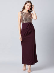 athena burgundy brown embellished maxi dress