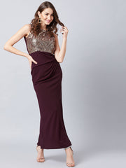athena burgundy brown embellished maxi dress