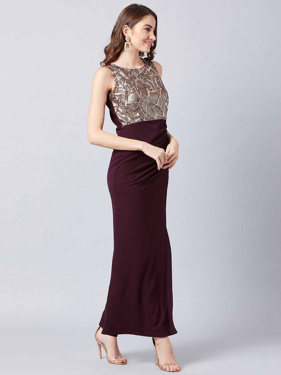 athena burgundy brown embellished maxi dress