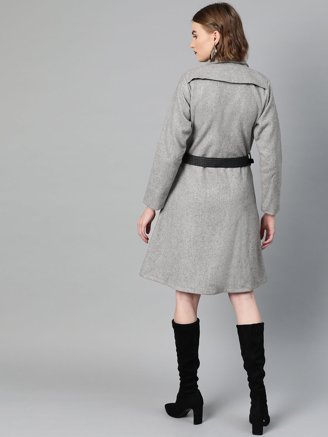 athena women grey melange solid trench coat