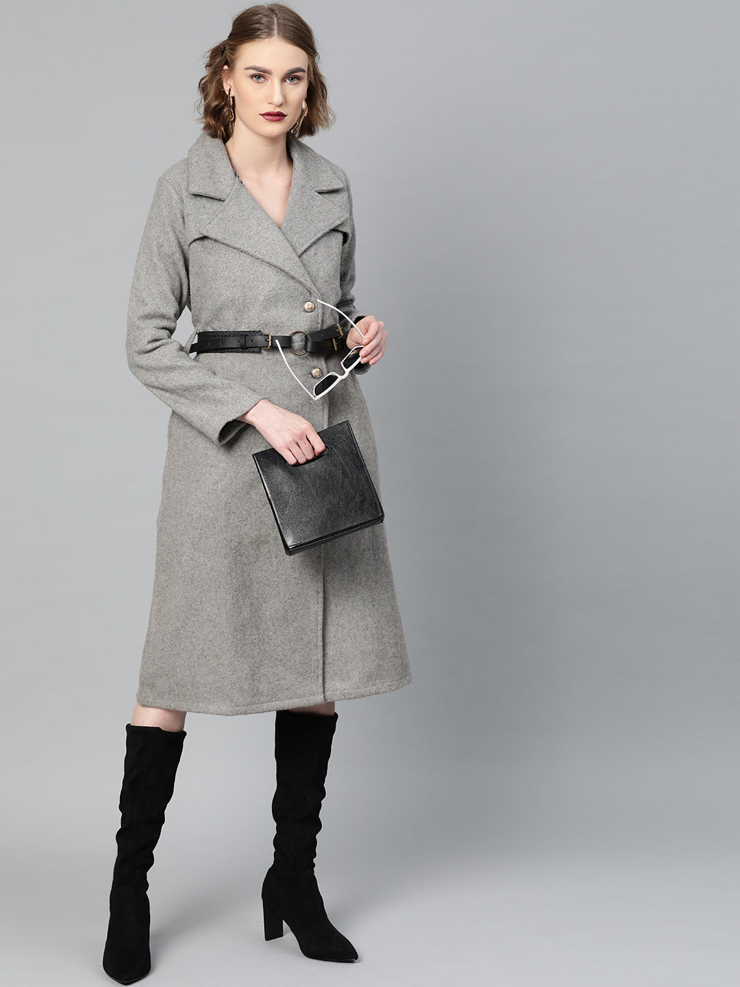 athena women grey melange solid overcoat 1