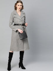 athena women grey melange solid overcoat 1