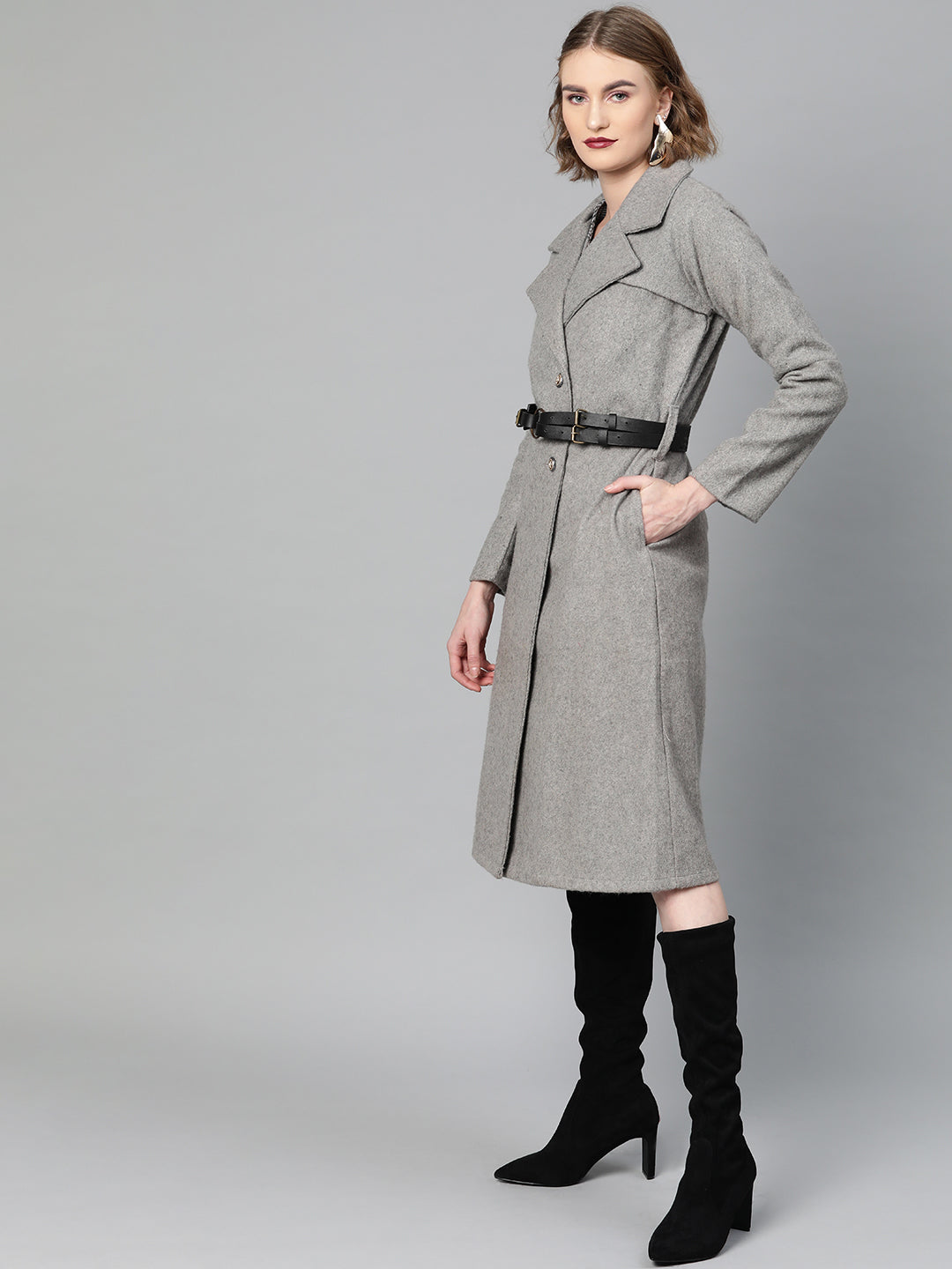 athena women grey melange solid overcoat 1